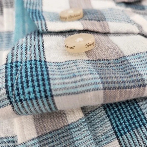 Tommy Bahama 100% Linen Shirt Mens Large Plaid Button Up Long Sleeve Green Gray - Picture 4 of 9